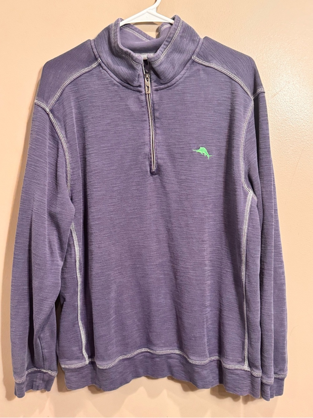 Men's Purple Quarter-Zip Sweater with Contrast Stitching. XL.